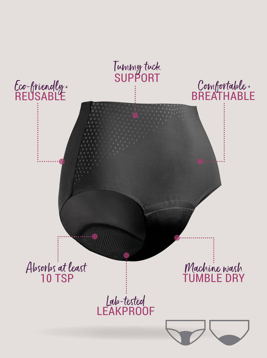 Infographic about Just'nCase womens full briefs extra with product benefits